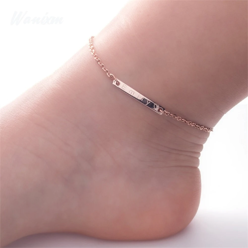 Customized Stainless Steel Gold Baby Bar Bracelet Anklet Personalized Engraved ID Name Kids Bracelet Jewelry Custom Kids Gift