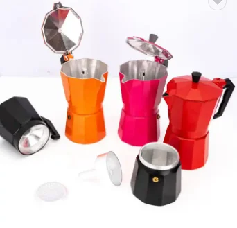 Custom Logo Color Aluminum Espresso 3-cup Moka Pot Kahve Stovetop Italian Coffee Maker Mocha Pot