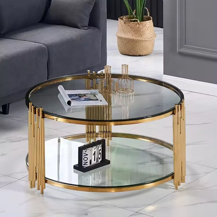 Factory price Tempered glass coffee table Art Luxury Salon Furniture Stainless Steel Base Marble Top Living Room Coffee Table