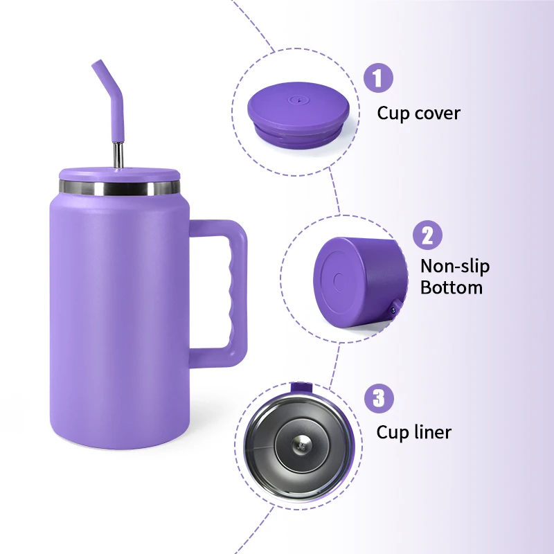 Custom logo 50oz 304 Stainless Steel  Double Wall Tumbler Large Capacity Travel Mug 50 oz Tumbler With Handle Metal Straw