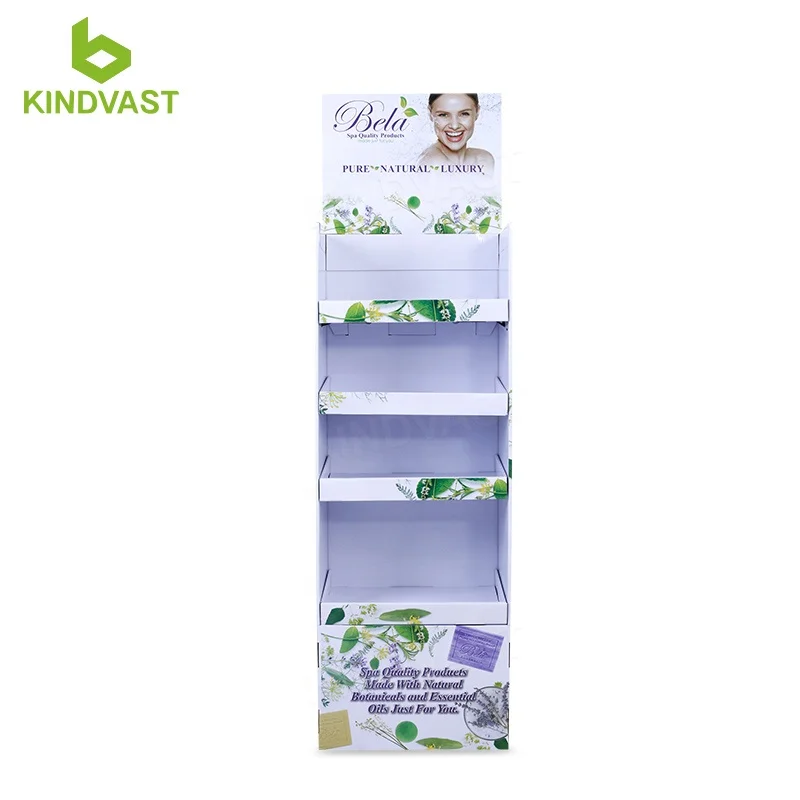 Custom cardboard retail cosmetic store display stand point of sale skin care product display rack