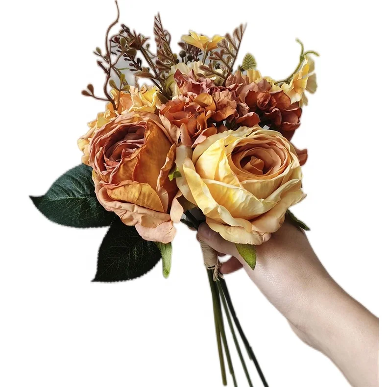 High quality silk rose flower wedding bridal plastic flower bouquet artificial flower