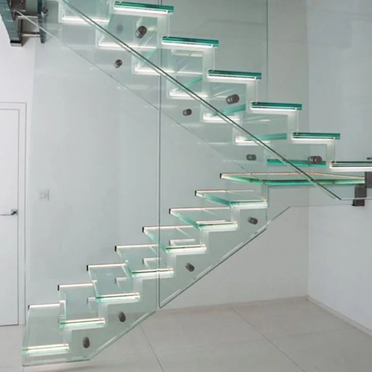floating staircase system construction laminated glass steps treads with led light prices