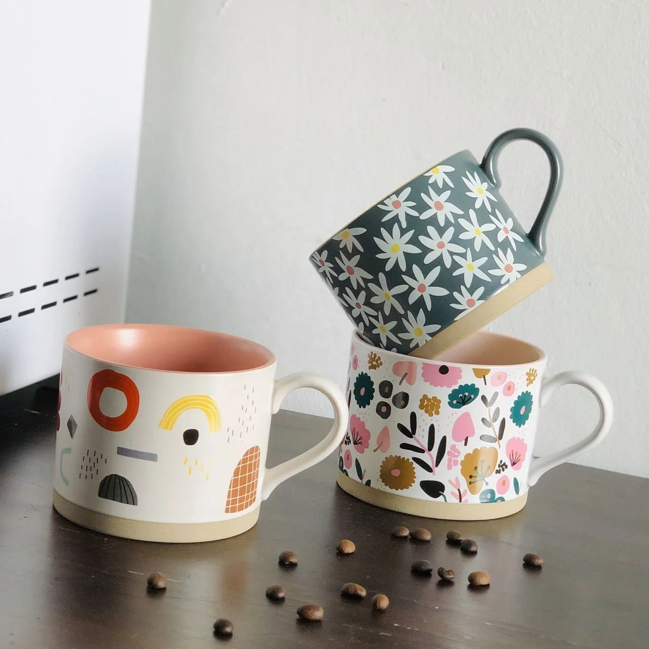 Floral Decal Printing Design Decal Gifts Large Capacity Porcelain Ceramic Soup Coffee Mugs Cups With Handle
