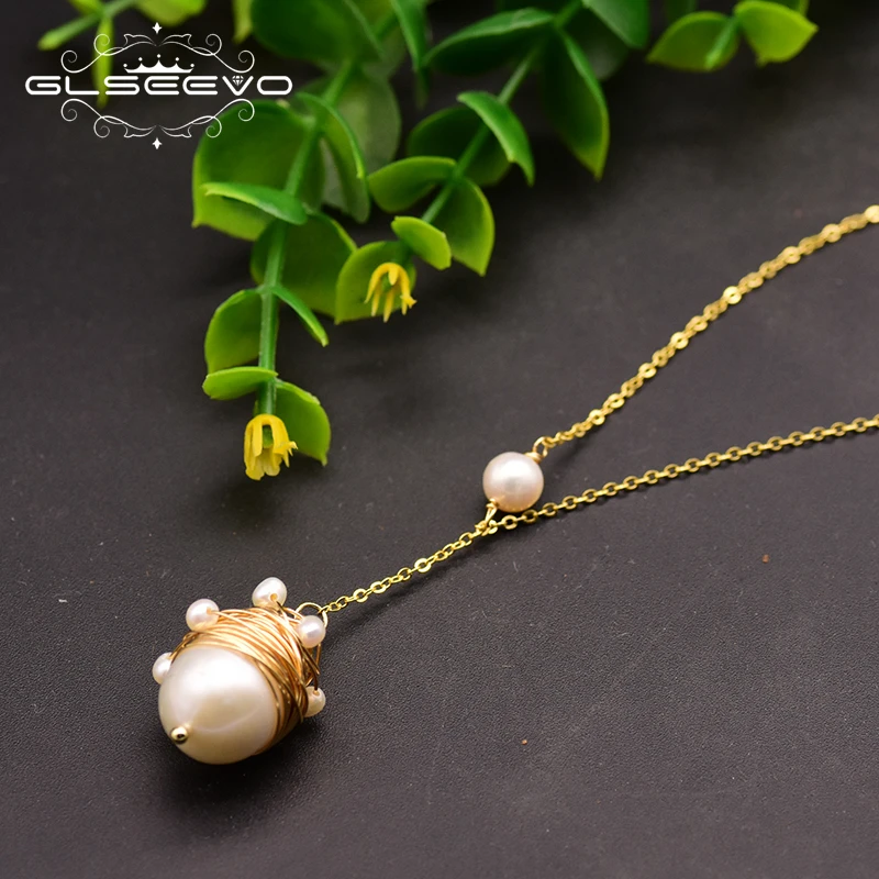 Natural Freshwater Pearl Pendant Necklace 925 Sterling Silver For Women Gift Wedding Party