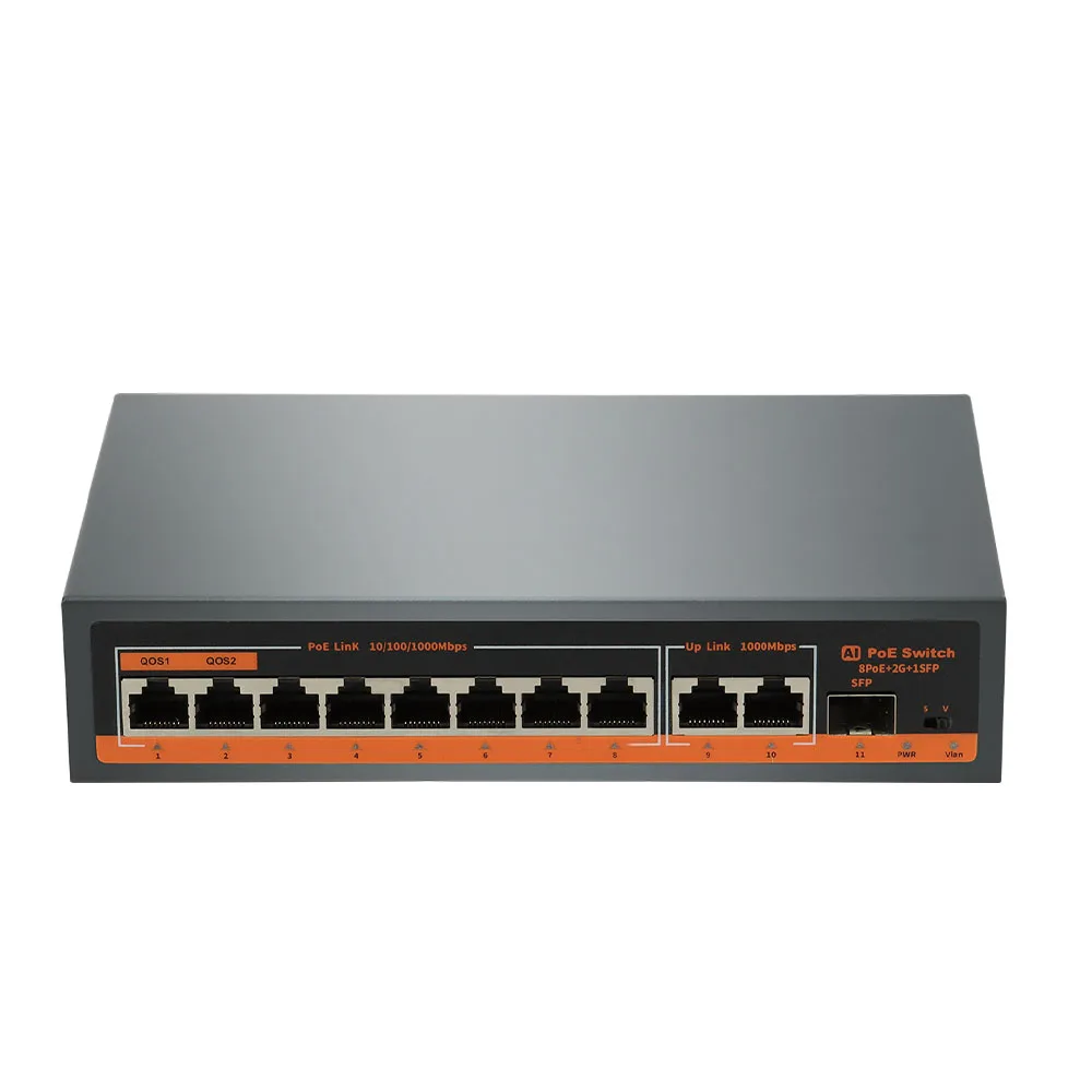 Factory Direct 8+2+1 Ethernet switch 4ch 8ch 16ch 24ch 10/100/1000 Base-T Gigabit switch AC power PoE switch