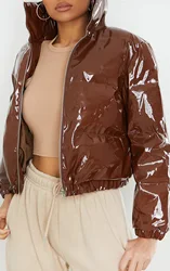 0007 2021 Pink Black Green White Full Zip up Custom LOGO Winter latex Puffer Bubble coats Puff Jacket Women