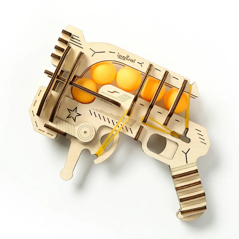 Wholesale Mechanical 3D Wood Puzzle Gun Nice Education Piece Wood DIY Gun For Kids