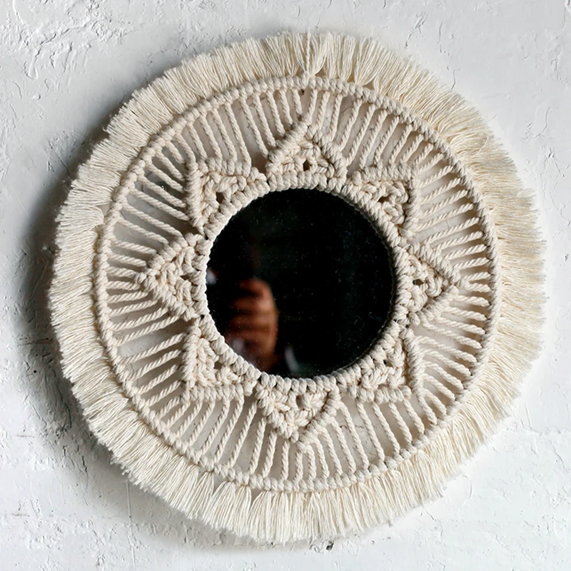 Bohemian decorative macrame room decor for bedroom aesthetic With Mirror Homestay Pastoral wall tiles bedroom decor Tapestry