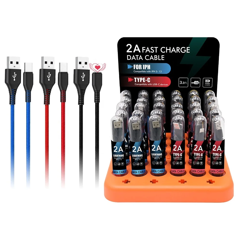 30pcs set Tube Cable With Display 5V 2.1A Type-C Fast Charging USB Cable Usb Data Charging Usb c Cord With Tube Display