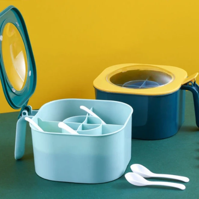 Home Kitchen Plastic Storage Container Four Grid Salt Sugar Spice Multifunctional Household Seasoning Box With Lid