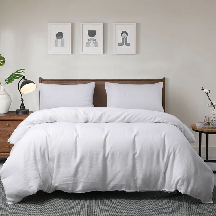 Oeko Single Size hotel White Stone Washed Hemp Linen sheets Bedding Set 100% French fabric Flax Linen cotton Duvet Cover Set