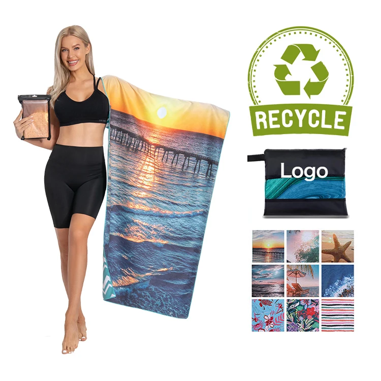 Recycling OEM Manufacturer Sand Free Lightweight Custom Double Sides Print Microfiber Recycled Beach Towel