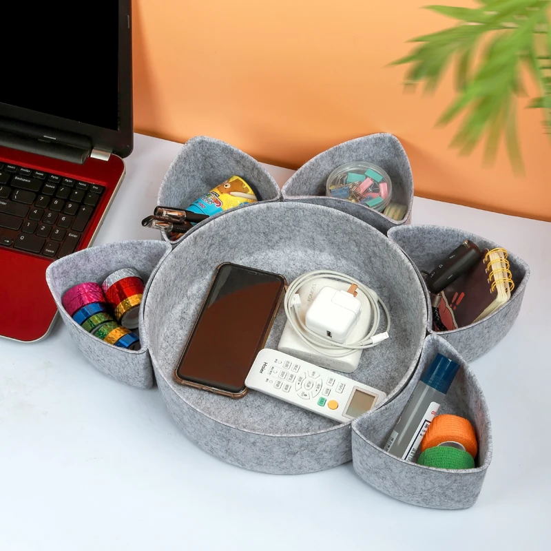 Multifunctional home organizer hard felt storage boxes round drawer organizer tray dividers bins
