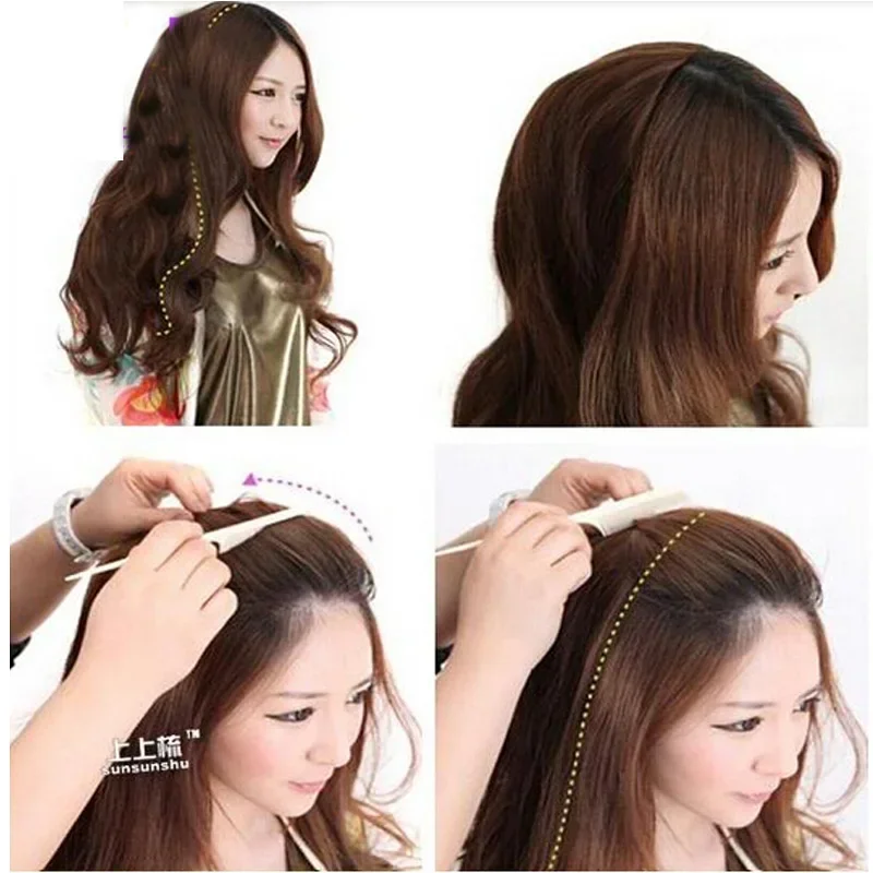Brazilian Remy Yaki Straight 3/4 Human Hair Half Wig with Combs and Clips