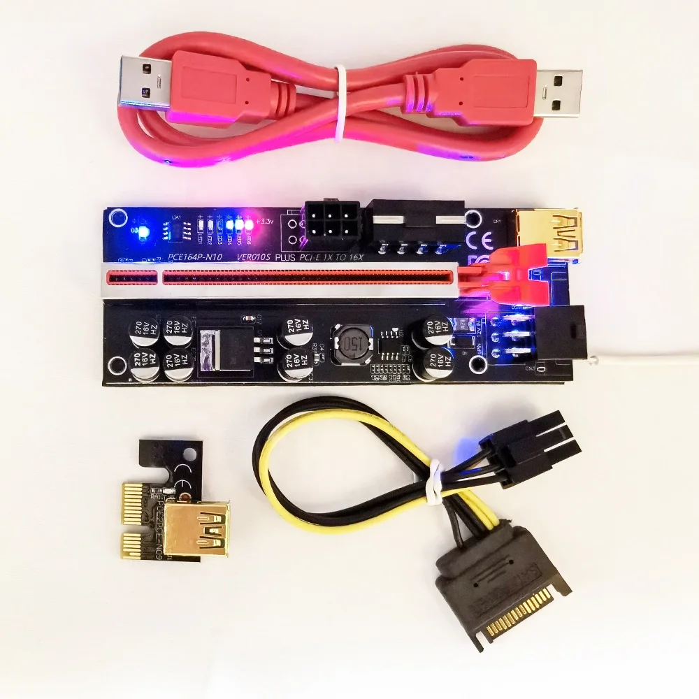 Удлинитель для графического процессора 010S plus PCIE 1X to 16X, переходник с 8 твердыми конденсаторами и питанием от графической карты