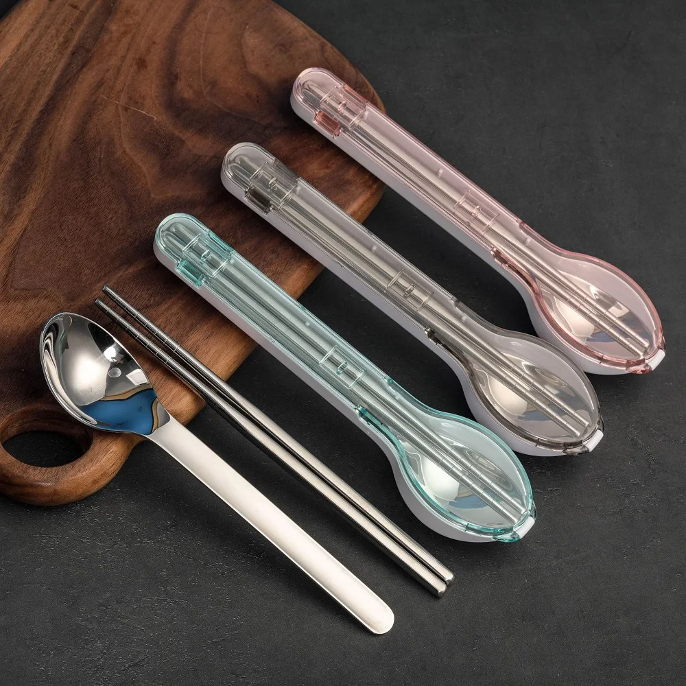 Outdoor Camping Folding Metal Multicolor Spoon Fork Chopstick Stainless Steel Flatware Portable Silver Cutlery Set With Case
