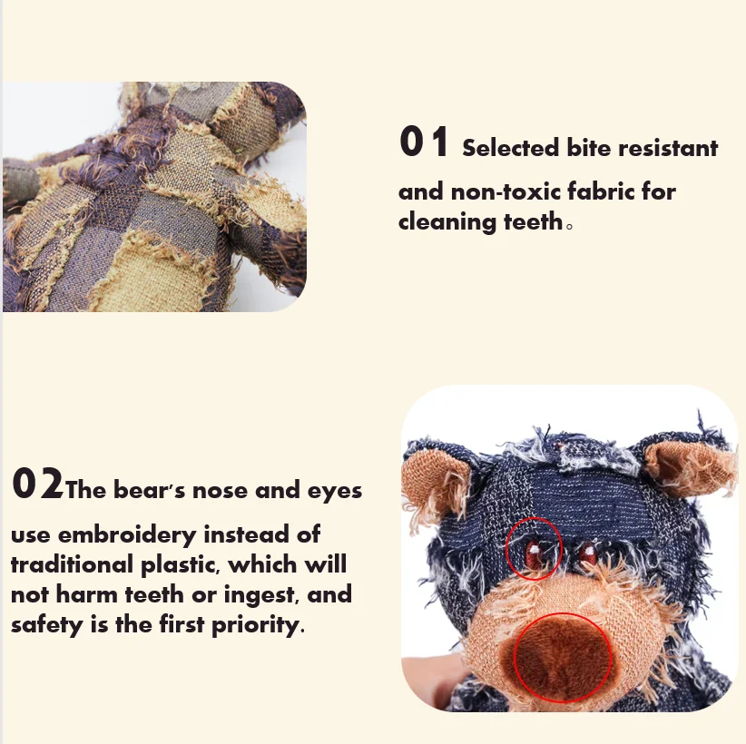 2023 Hot Selling Teeth Making Sound Plush Teeth Cleaning Dog Toy Plush Toy Bite Resistant Vent Pet Toys Bear