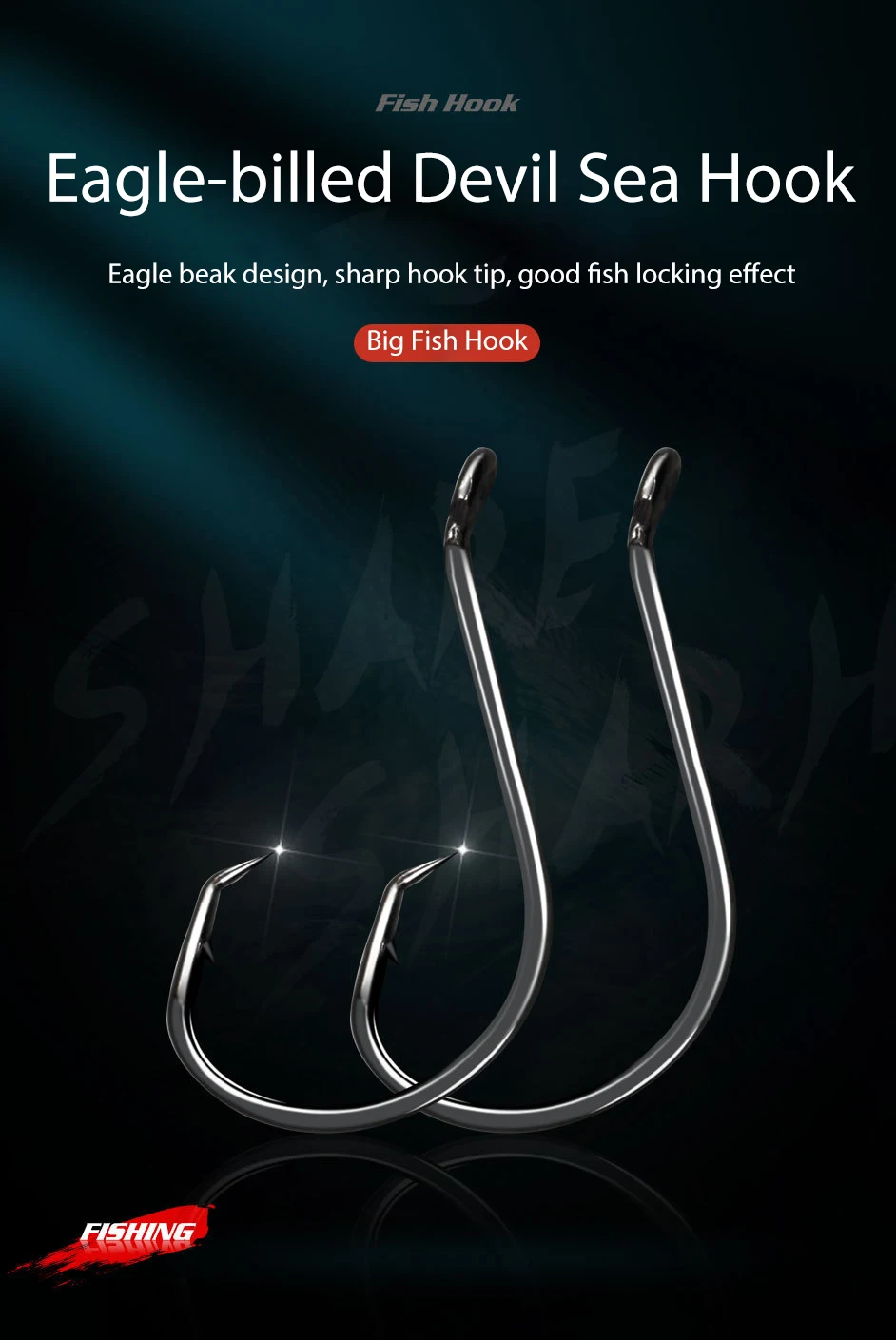 High Carbon Steel 7384 Black Nickel Hawkbill Single Hook Kit Set Octopus Hook with Barb Sharp Fish Hook for Big Fish Ocean Fish