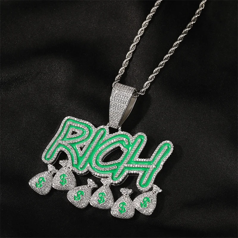 Dollar kolye new product RICH money bag letter pendant luminous men and women fashion hip-hop rap jewelry wholesale factory