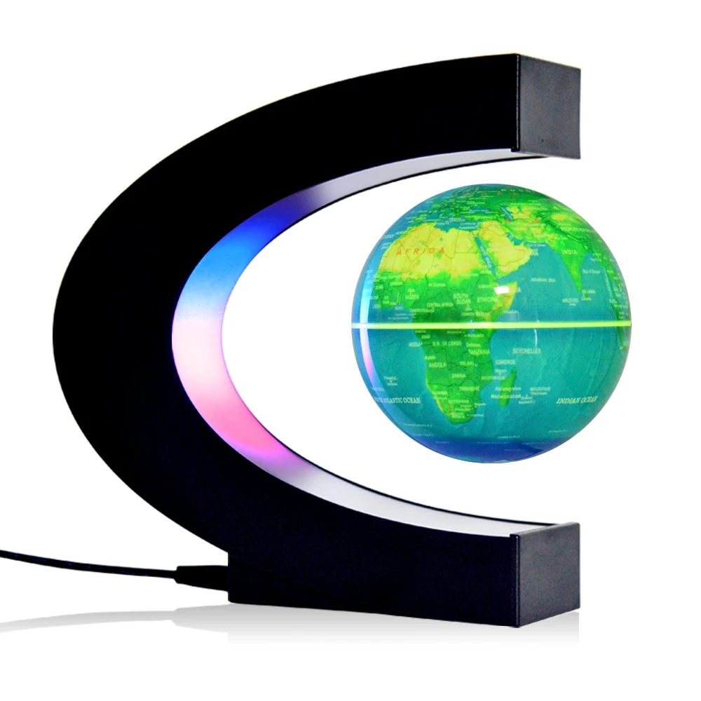 Colored LED Light Anti Gravity Globe C Shape Magnetic Levitation Floating Globe World Map for Children Gift
