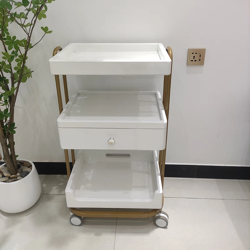 High quality Barber Sop Furniture Stainless Steel Styling Salon Tool Beauty Hair Salon Side Trolley with wheels and Drawers