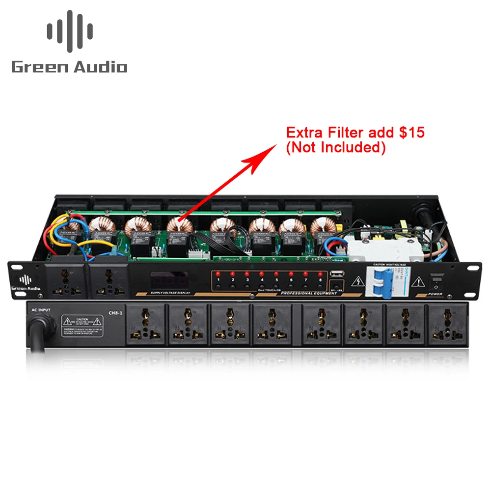 GAX-DB03 Professional 10-outlet power sequencer controller Conditioner Surge Protector Power Supply Regulator LED Display