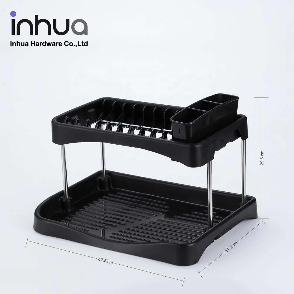 
Excellent quality low price 2 tier dish drying rack chrome plated storage rack kitchen utensil rack black plastic 