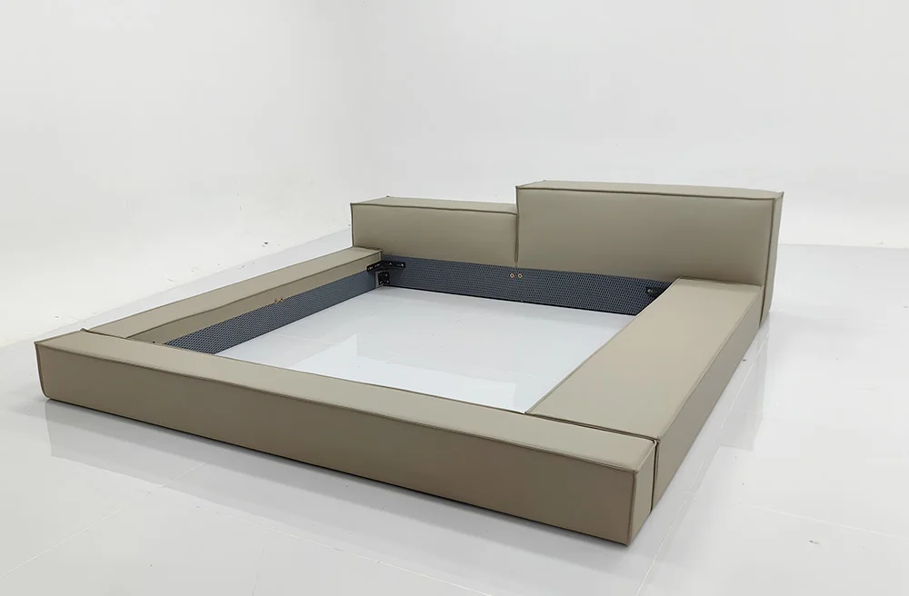 Factory Italian Leather Double Bed Big Bedroom Furniture Wooden King Size Beds Modern Up-holstered Beds For Apartment Villa