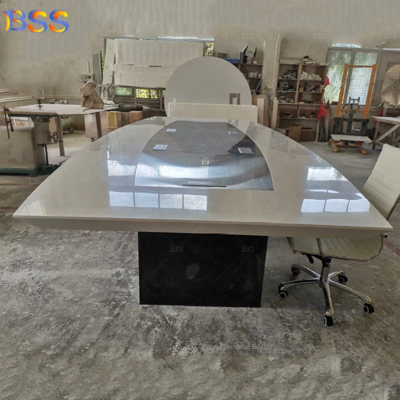 BSS Wholesale Modern Style 14 foot Long 16 Seater Marble Top Office Boat Shape Boardroom Desk And Chairs
