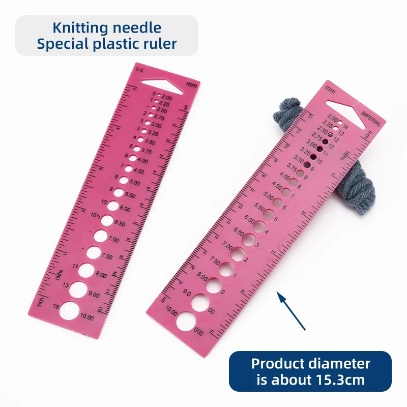 JP ABS Pink Ruler Shape Knitting Measure Tools Accessories Inch Sewing Ruler Tool Knitting Needle Gauge