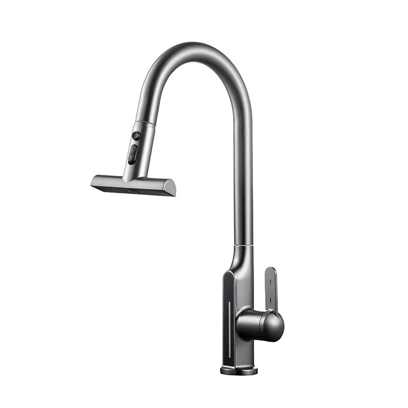 Modern Design Kitchen Digital Display Pull-Out Telescopic Faucet Universal Cold and Hot Splash-Proof Ceramic Valve Core