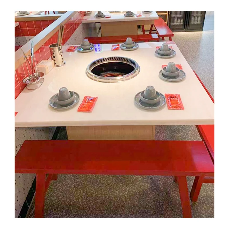 Chinese Hot Pot Table Smokeless Marble White  Hotpot Table