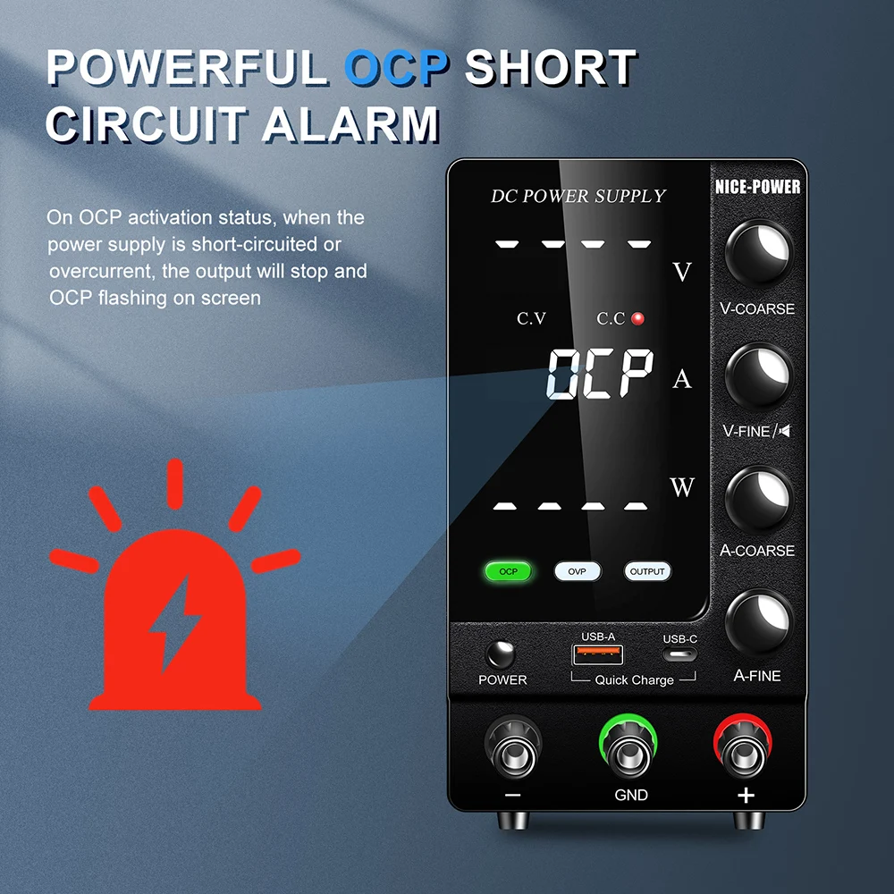 KUAIQU SPS-C1203S 120V 3A 360W OCP OVP DC Lab Power Bench LCD Display with Output Switch USB and Type-C Fast Charging
