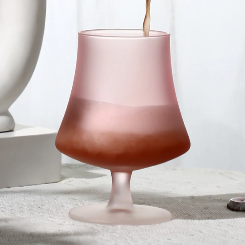 Wholesale Custom Color Frosted Tall Brandy Cognac Glass Tulip Whiskey Glass Short Stem Crystal Tasting Glass
