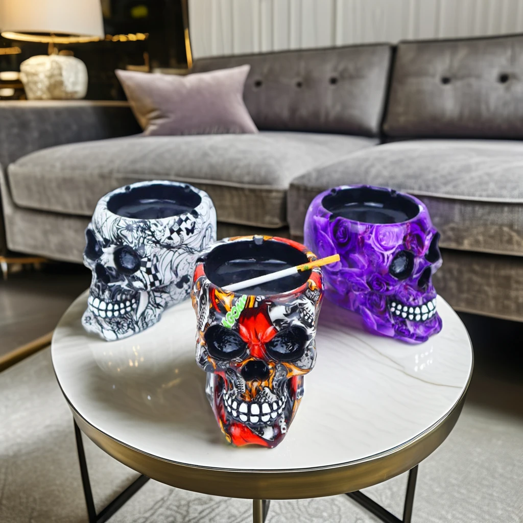 Хэллоуин страшный Декор подарки Креативная печать на воде ремесла смолы красочный череп пепельница Статуэтка