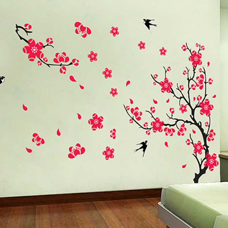 Plum swirling self-adhesive bedroom living room decoration PVC material removable wall stickers