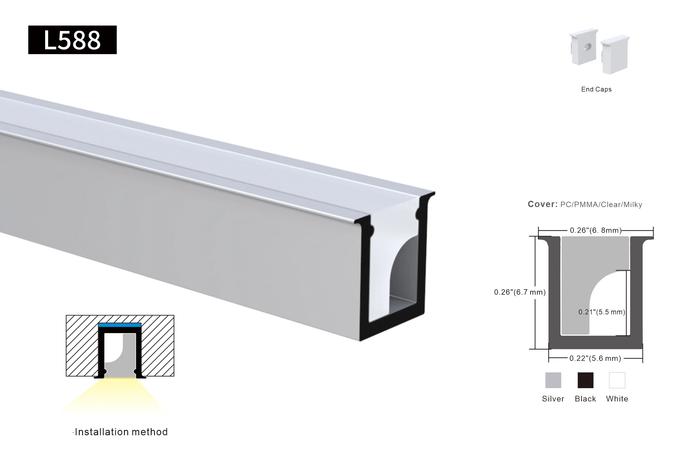 Waterproof LED Alu Profile with Diffuser PC Cover Endcaps Clip for LED Strip Light Extrusion Housing Channel LED Aluminum Profil