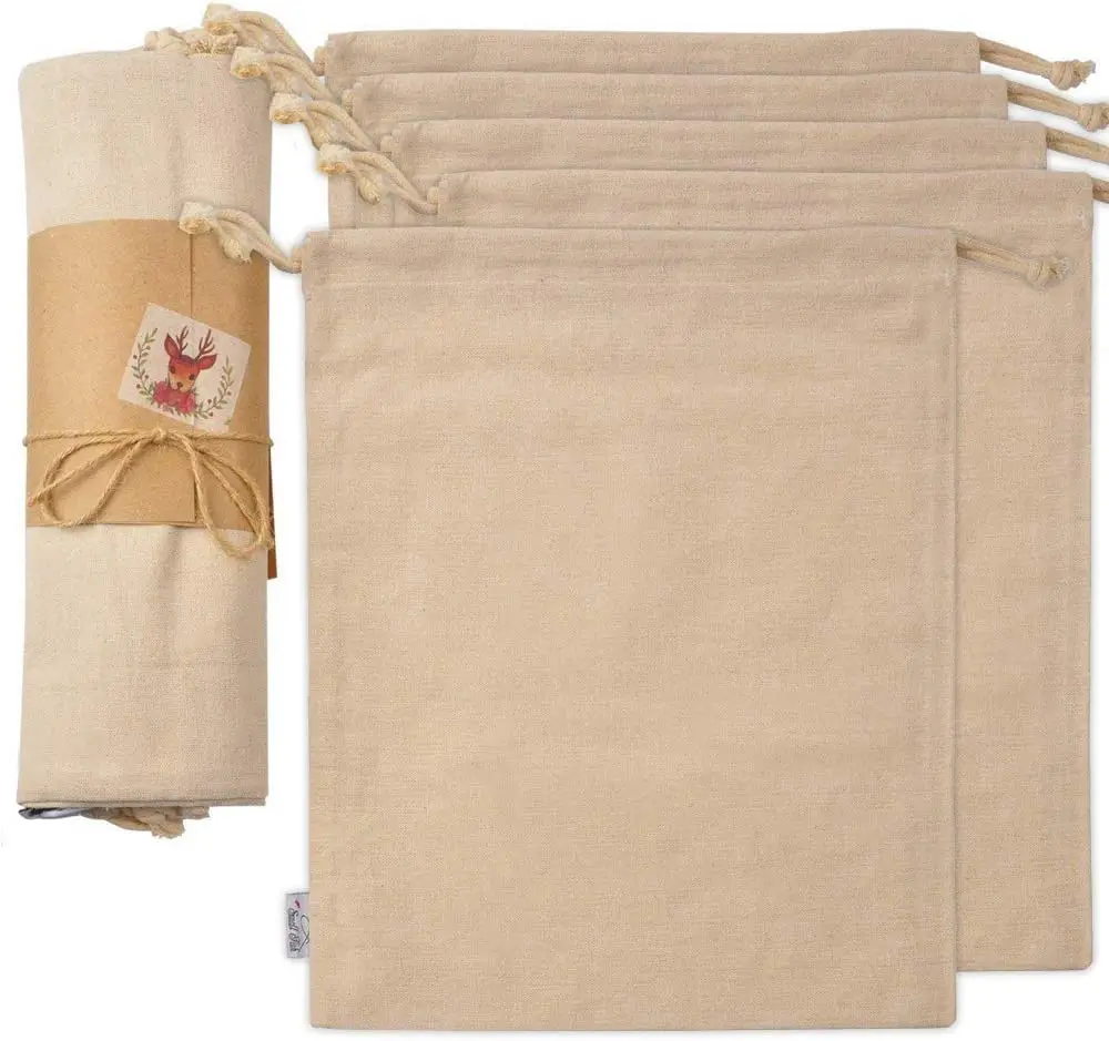 Organic cotton produce bags Drawstring Sacks for Shopping, Organizing, Storage