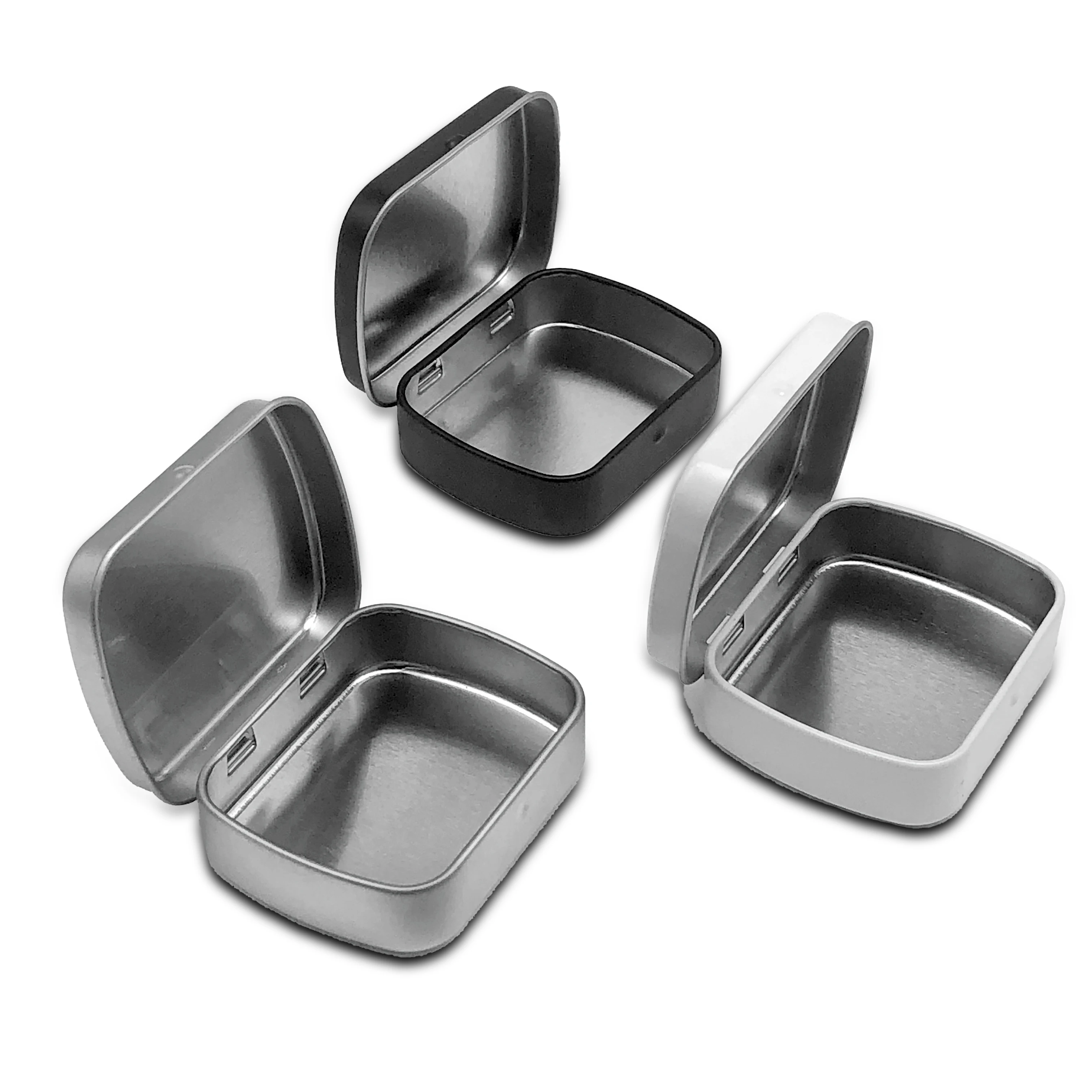 Wholesale Custom Logo 63*50*15mm Black White Silvery Metal Container Tin Box With Lid Hinged For Coffee