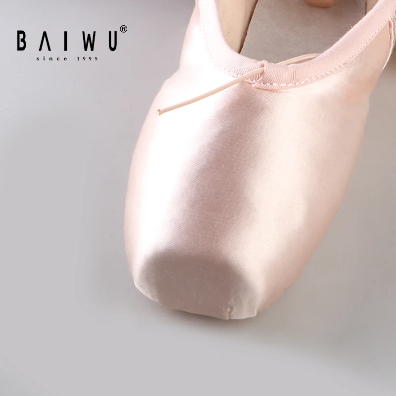 06B5B101 Baiwu Quality Genuine Leather Sole Satin Soft Pink Training Performance Dance Shoes For Women Girls Pointe Ballet Shoes