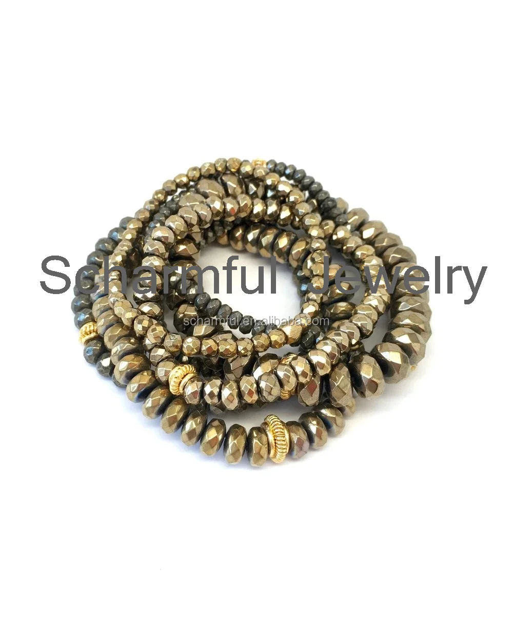 BS020170 Silver And Gold Plated Roundel Hematite Bead Couple Vibrating Stacking Bracelet