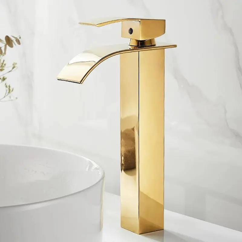 LULUMOM Origin Factory Modern Gold Waterfall Basin Faucet Stainless Steel Bathroom Faucets Sinks Mixer Tap Torneira Banheiro