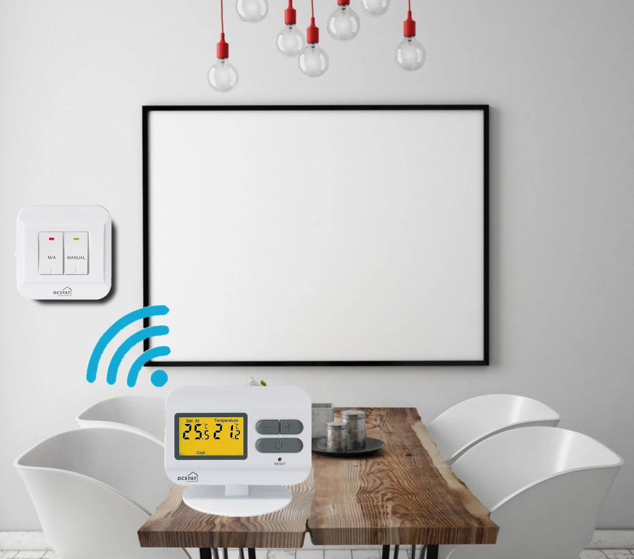 Wireless Non Programmable Heating Room Thermostat White Hotel Home OEM ODM