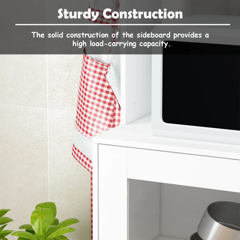 Custom Design Free Standing Melamine Wood White Kitchen Storage Cabinet Pantry Cupboards with Glass Door