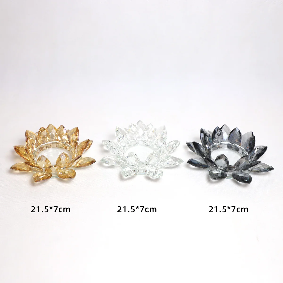 Wholesale creative large crystal lotus flower tea light tealight rose gold votive candle holders holder center pieces set of 3