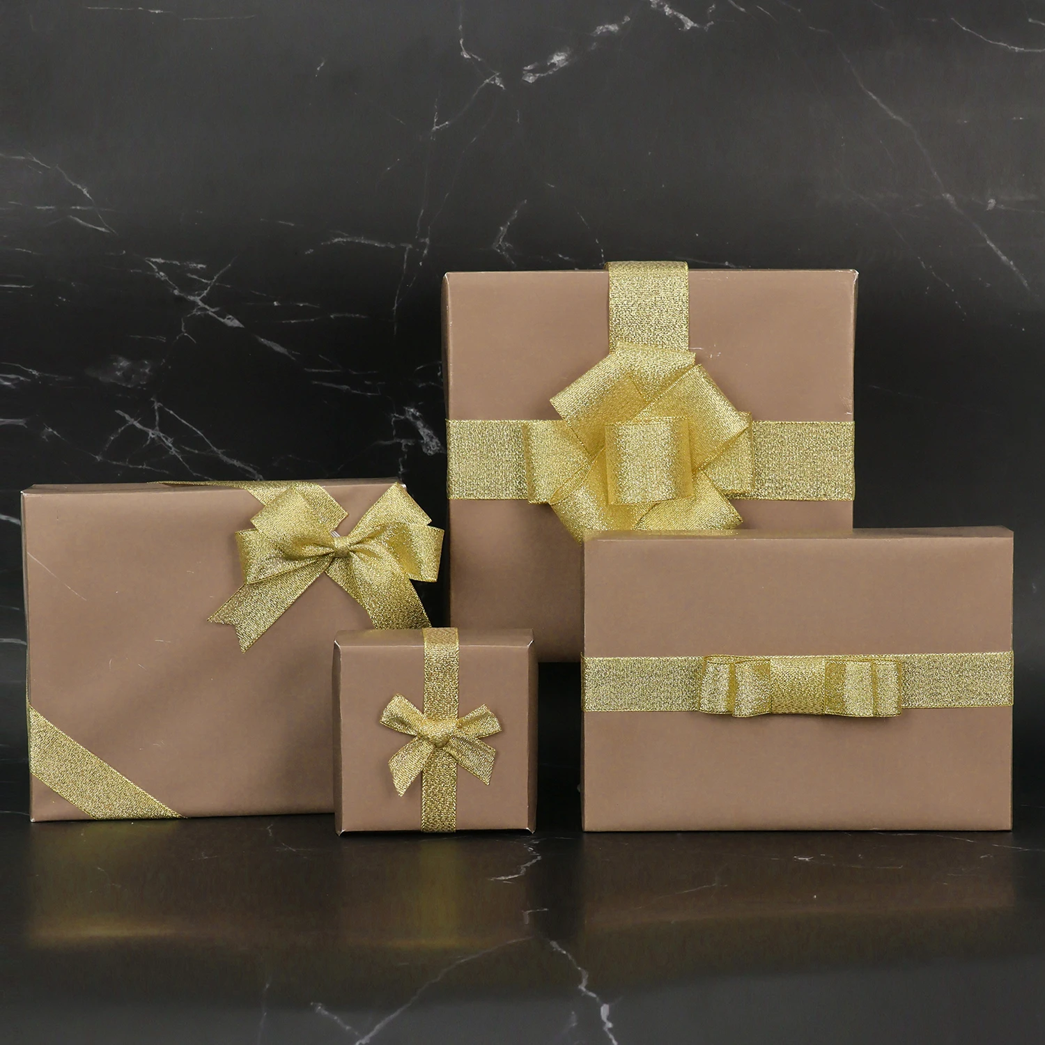 Customized Gold Glitter Elastic Pre Made Closure Luxury Gift Box Decoration Ribbon Bow For Chocolate Decoration