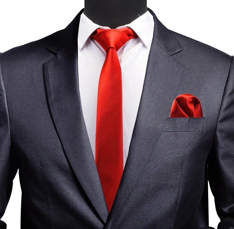 Free Shipping Classic Silk Men Tie Solid Color Red Blue Silm 6cm Neckties Party Wedding Pocket Square Set Luxury Tie Set for Men