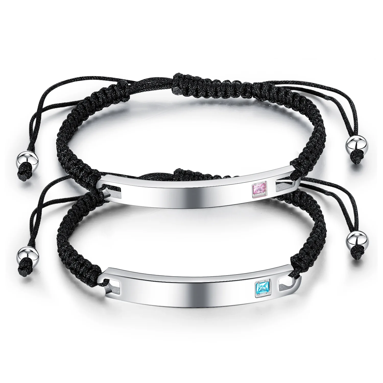 Adjustable Rope European Bar Charm Mirror Polished Bracelet Engraved Logo Simple Cord Bracelet For Women And Men