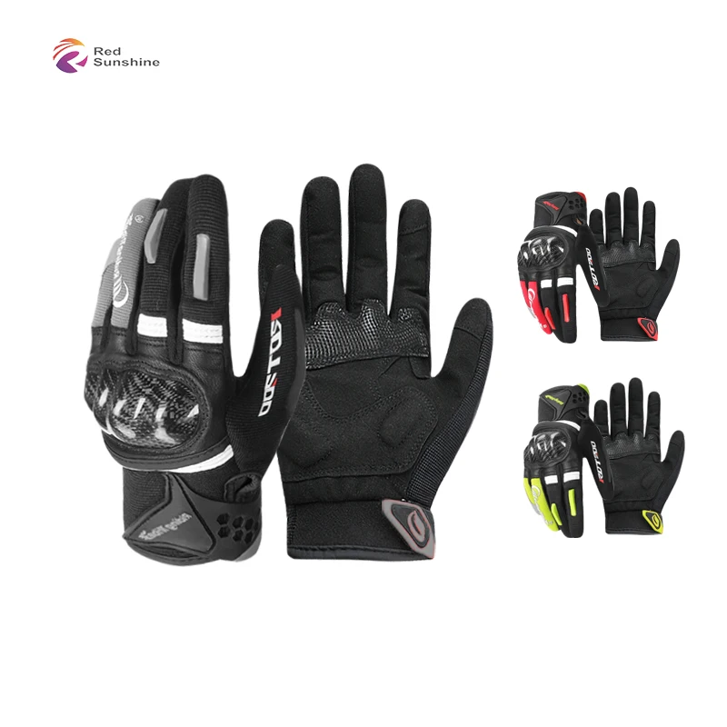 Short Leather Motorcycle Gloves Men Motorbike Riding Gloves Full Finger Breathable Moto Carbon Fiber Guante